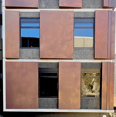 Close up of Corten finish on Carlaw Park Student Village