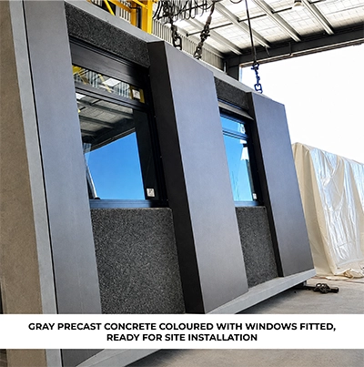 Grey Precast Concrete Coloured with Windows Fitted